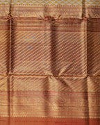 Cream Gold Tissue Kanchipuram Silk Saree with Red Korvai Border & Classic Zari Buttas