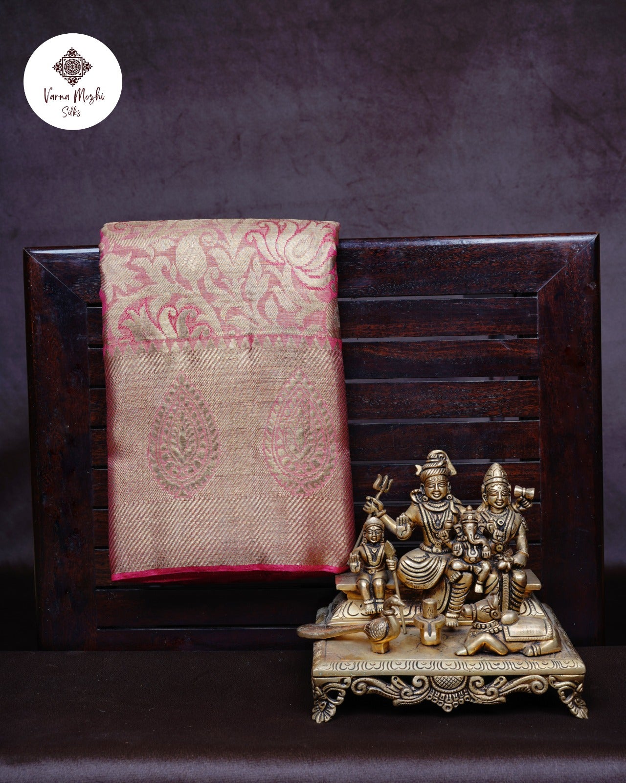Baby Pink Full Tissue Silk Saree with Gold Zari & Floral Border