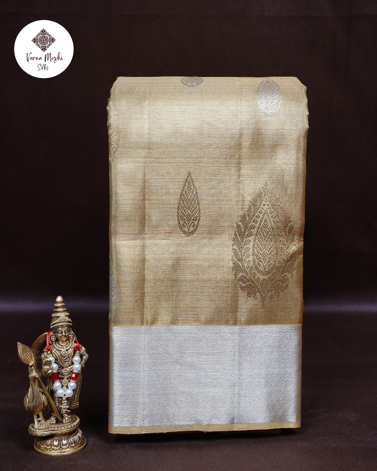 Full Tissue Silk Saree with Silver Zari | Paisley Butta & Silver Border