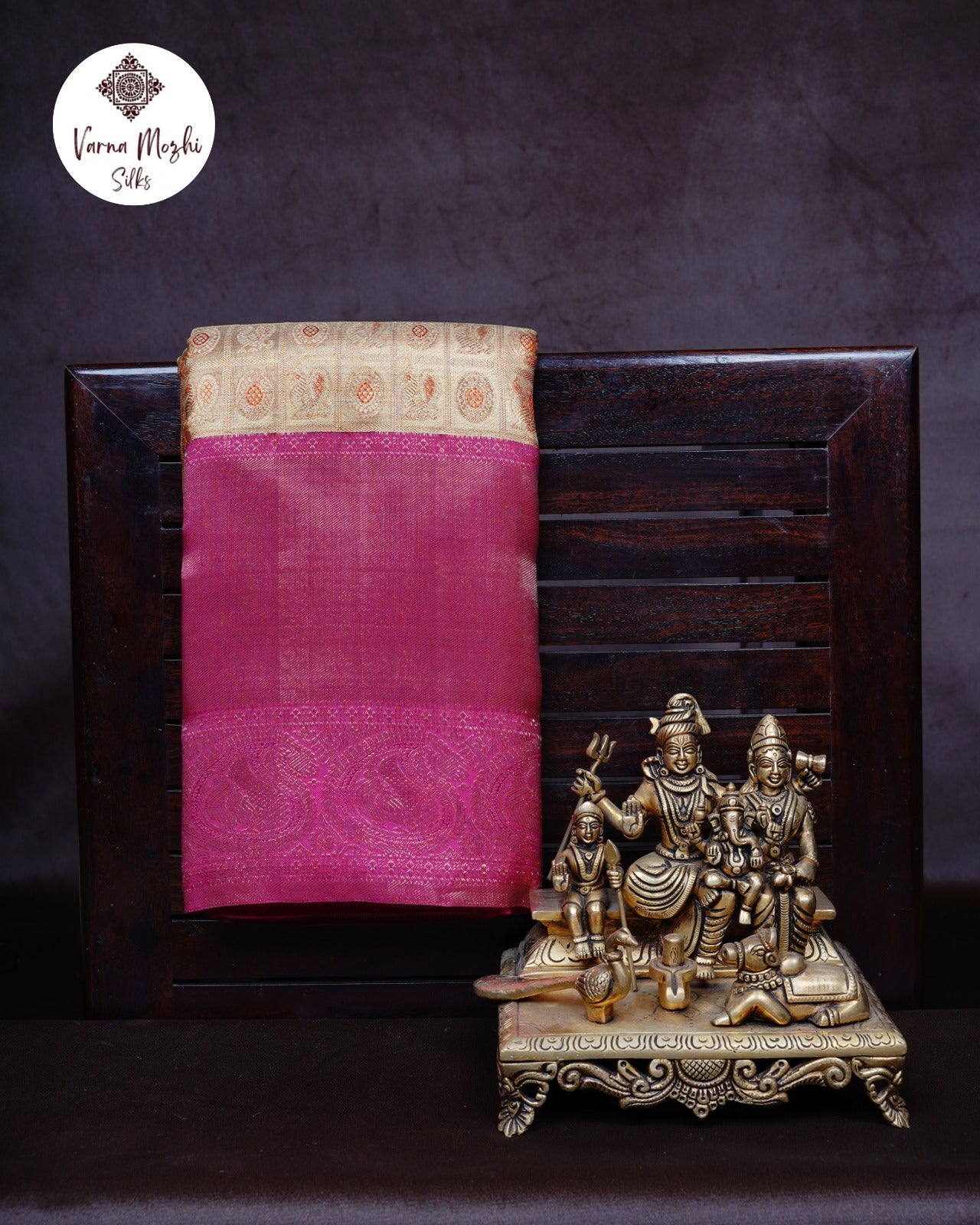 Gold Pink Tissue Silk Saree with Miyil Chakkaram Design
