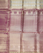 Gold Pure Zari Kanchipuram Silk Saree – Silver Round Buttas & Maroon Korvai Border