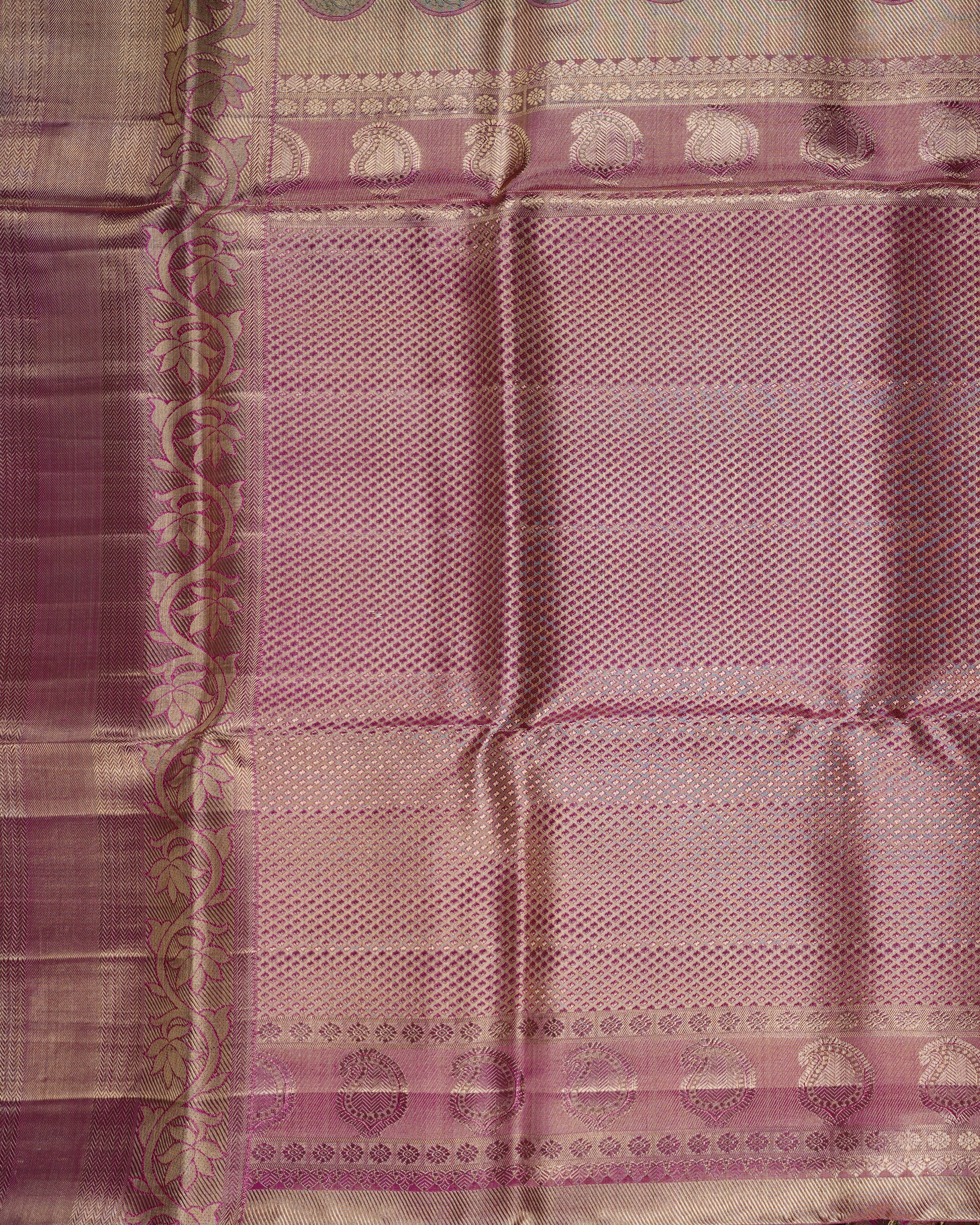 Gold Tissue Kanchipuram Silk Saree – Multi-Colour Coin Buttas with Pink Contrast Border