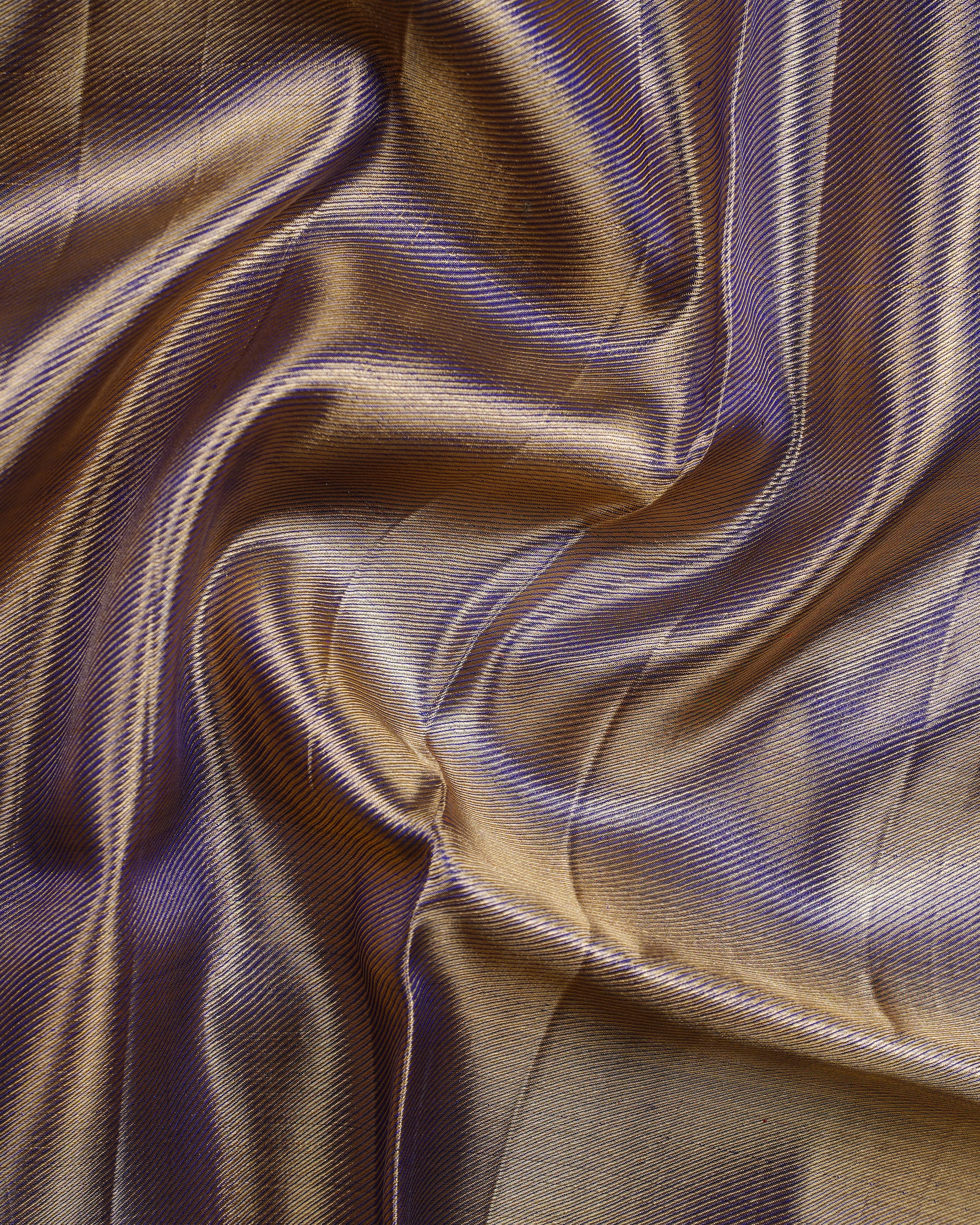 Gold Tissue Kanchipuram Silk Saree – Olive Green Body & Purple Zari Floral Border