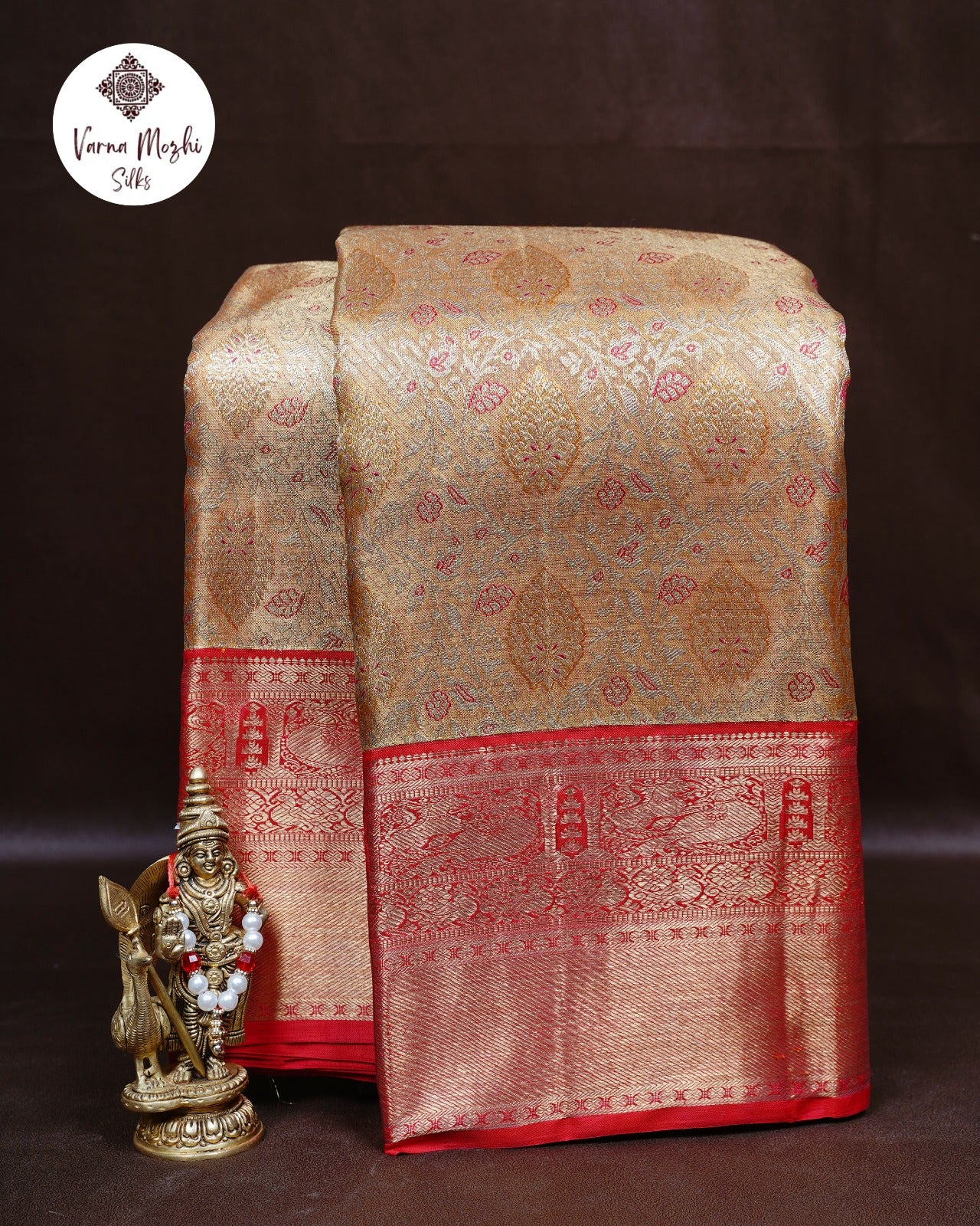Gold & Red Tissue Silk Saree with Korvai Border and Thilagam Motifs