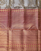 Gold–Silver Tissue Kanchipuram Silk Saree – Floral Brocade Weave with Pink Contrast Zari Border