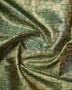 Green & Gold Pure Zari Kanchipuram Silk Saree – Coin Butta Checks with Red Contrast Border