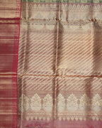 Green & Gold Pure Zari Kanchipuram Silk Saree – Coin Butta Checks with Red Contrast Border