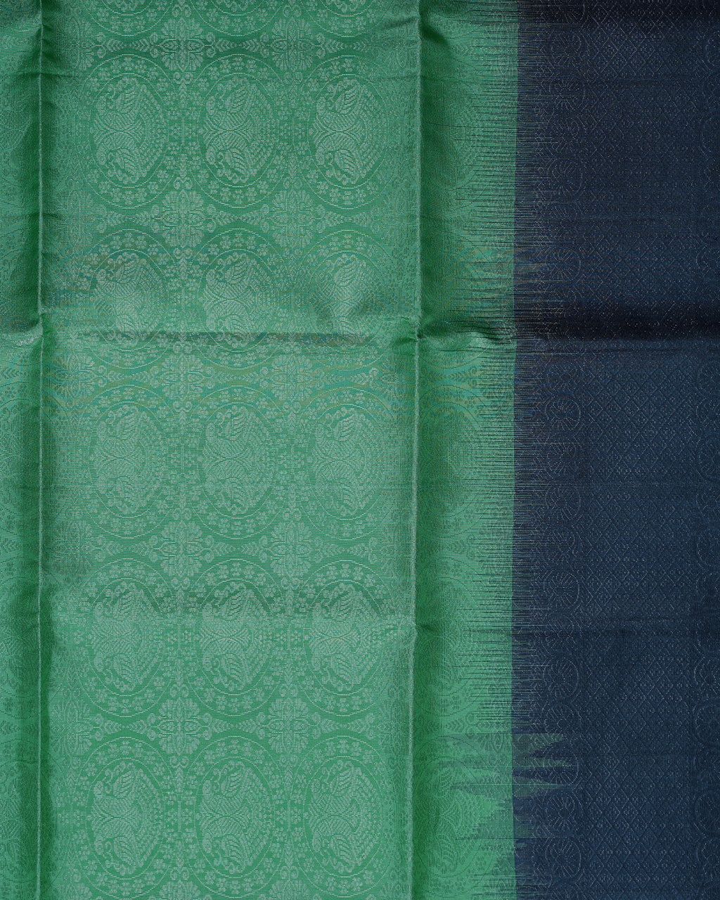 Grey Pure Silk Saree with Light Green Semi Contrast Border