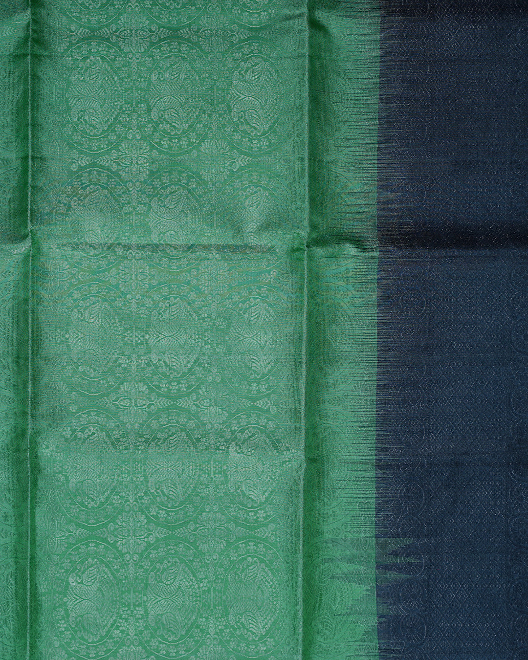 Grey Pure Silk Saree with Light Green Semi Contrast Border
