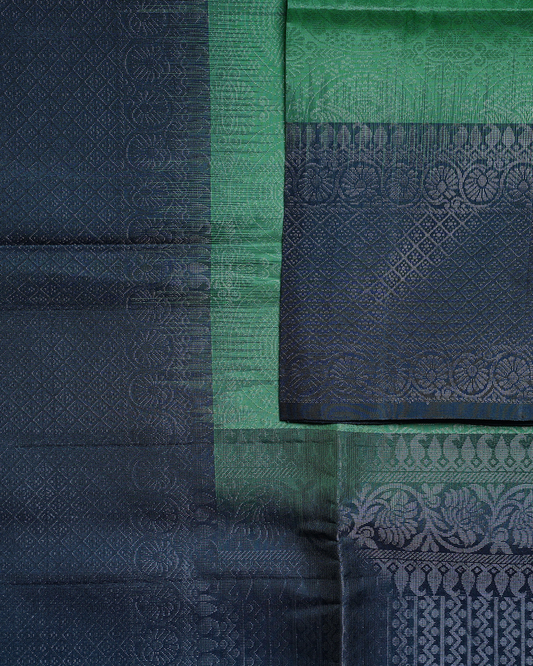 Grey Pure Silk Saree with Light Green Semi Contrast Border