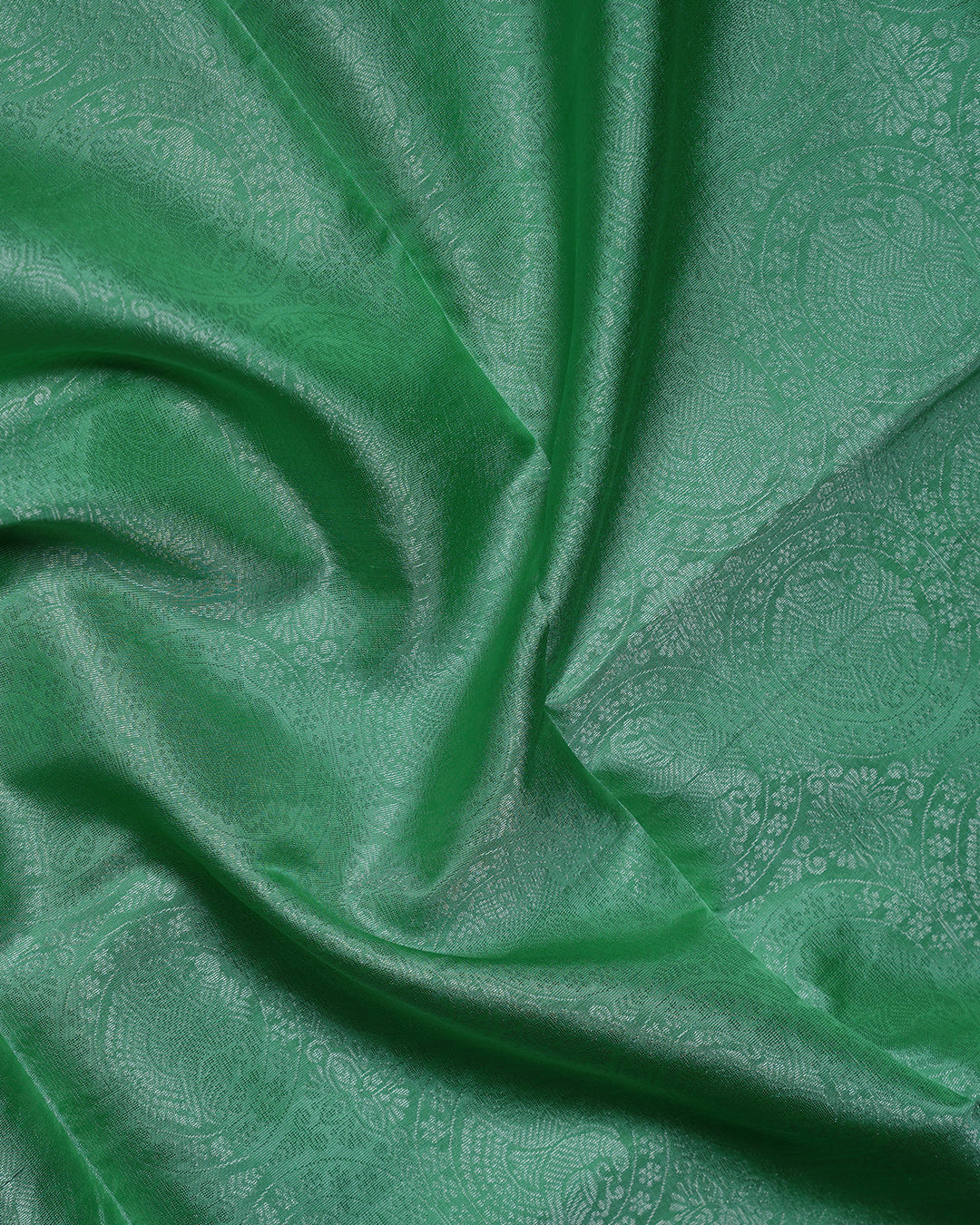Grey Pure Silk Saree with Light Green Semi Contrast Border
