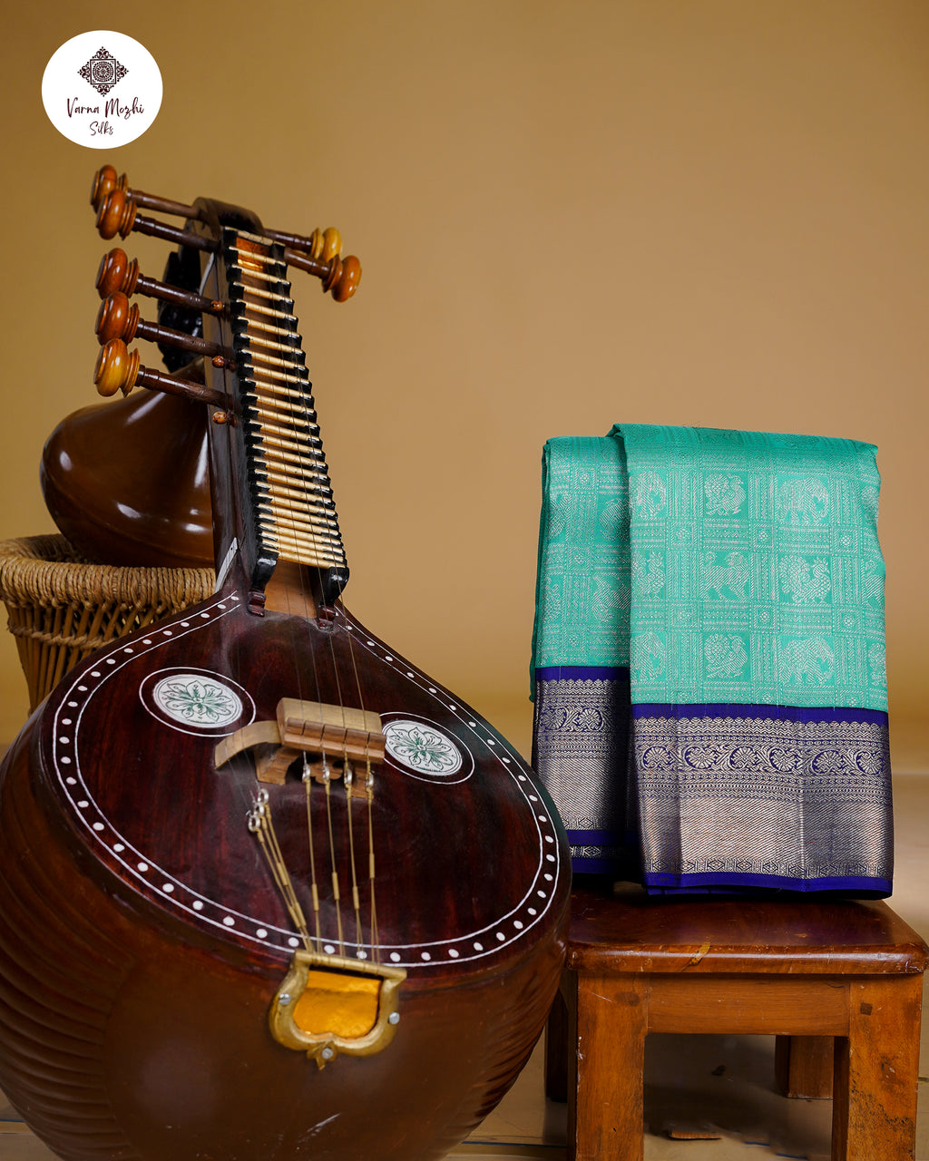 Ice Blue & Royal Blue Korvai Silk Saree with Yazhi Peacock Motifs – 2G Silver Zari