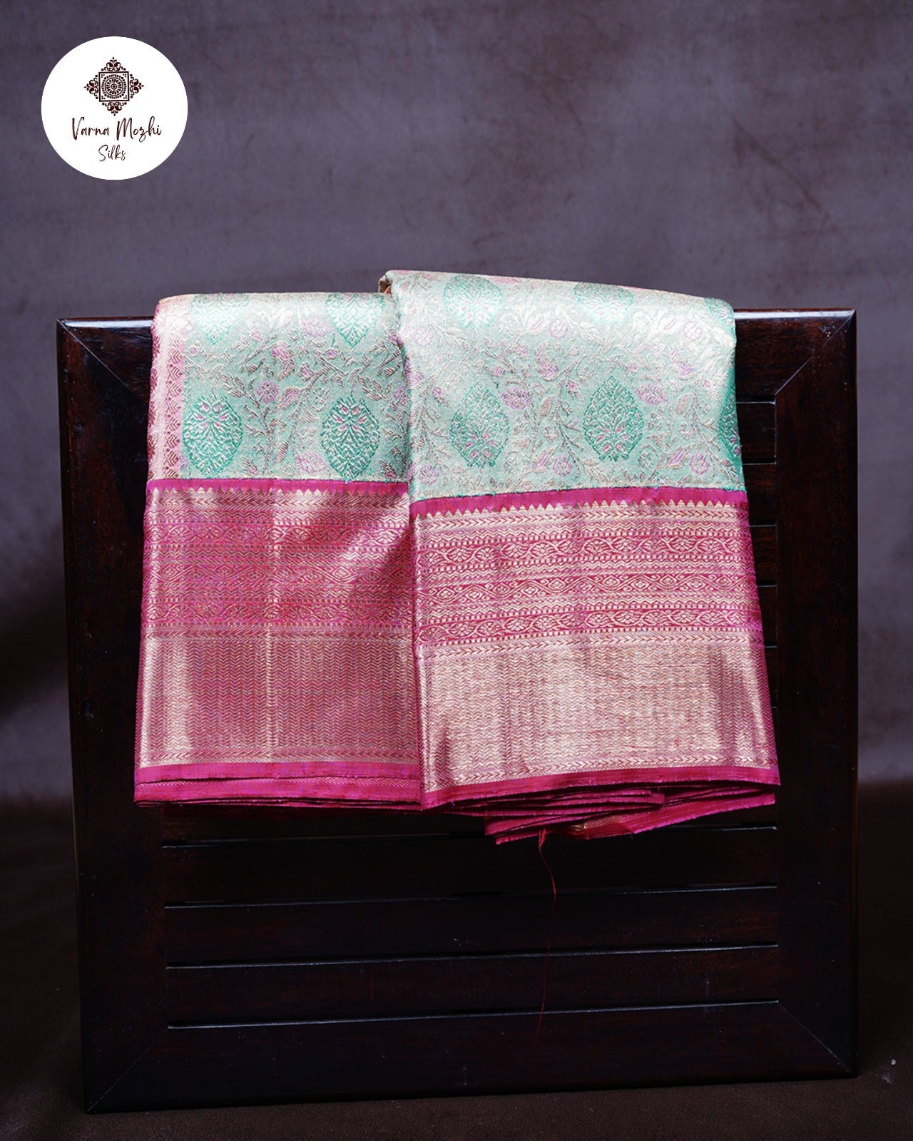 Lavender Tissue Silk Saree with Pink Cross Kodi Big Border & Gold Zari