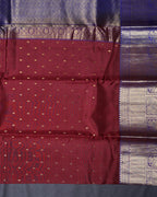 Maroon Pure Silk Saree with Violet Contrast Border and Butta Design