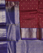Maroon Pure Silk Saree with Violet Contrast Border and Butta Design
