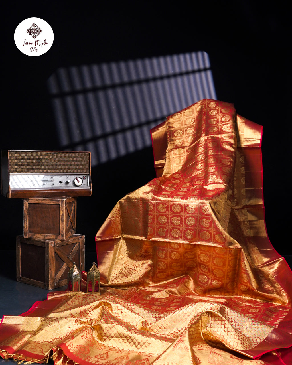 Maroon Tissue Silk Saree with Mayil Chakkaram Design & Plain Zari Border