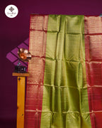 Parrot Green & Red Korvai Tissue Silk Saree – Pure Gold Zari Thilagam Design