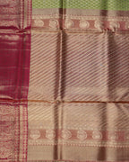 Parrot Green & Red Korvai Tissue Silk Saree – Pure Gold Zari Thilagam Design