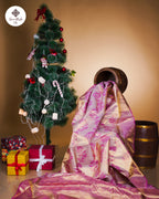 Pink & Gold Pure Zari Kanchipuram Silk Saree – Floral Jaal Weave & Rich Gold Border