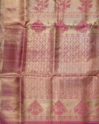 Pink & Gold Pure Zari Kanchipuram Silk Saree – Floral Jaal Weave & Rich Gold Border