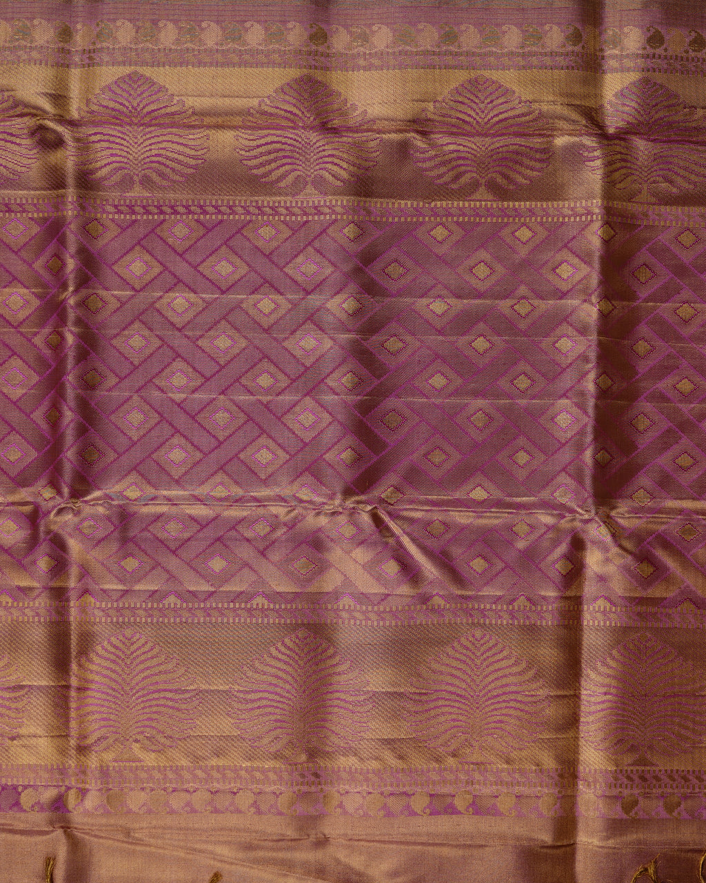Pink Pure Zari Gold Tissue Silk Saree – Floral Brocade Weave & Elegant Gold Border