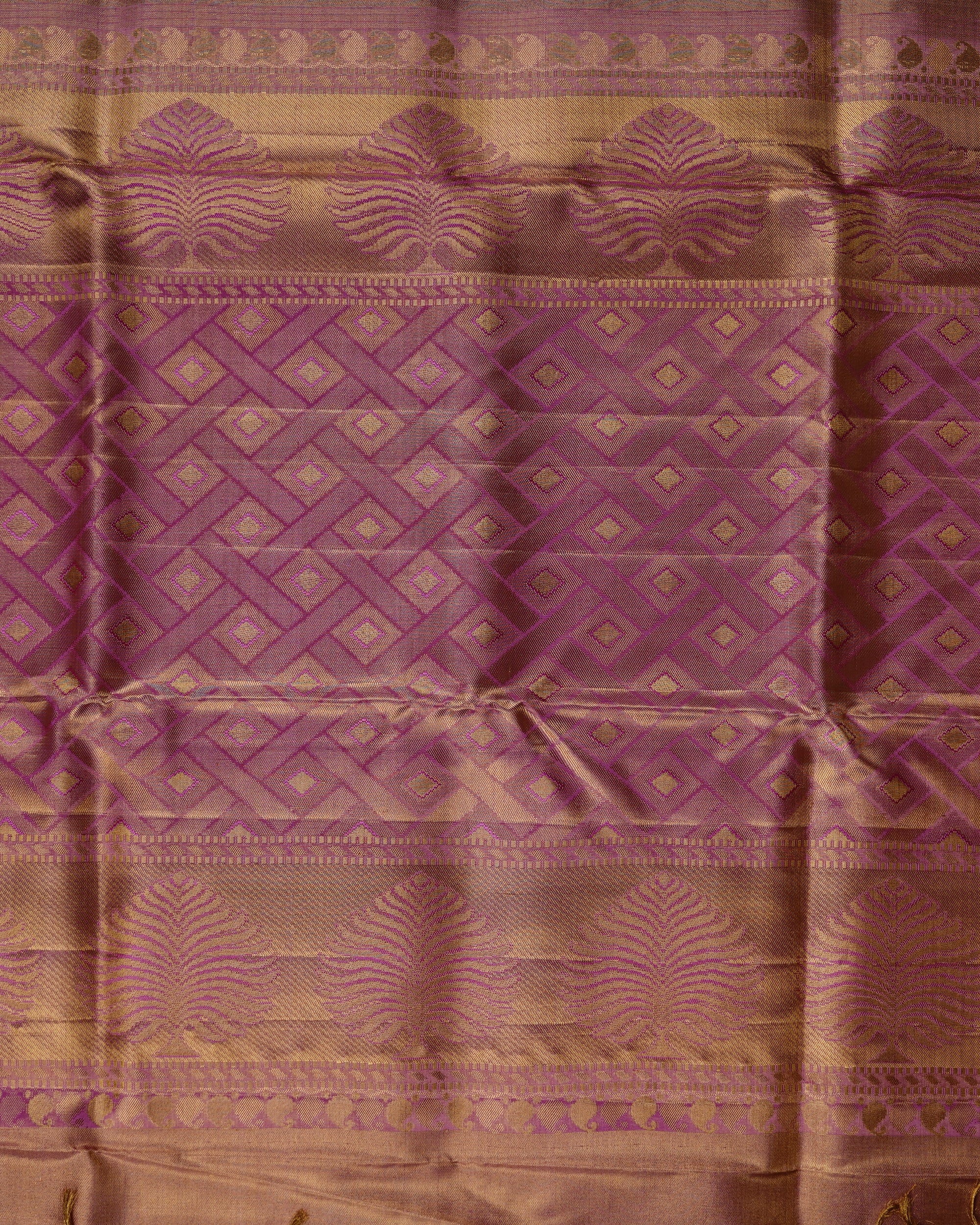 Pink Pure Zari Gold Tissue Silk Saree – Floral Brocade Weave & Elegant Gold Border