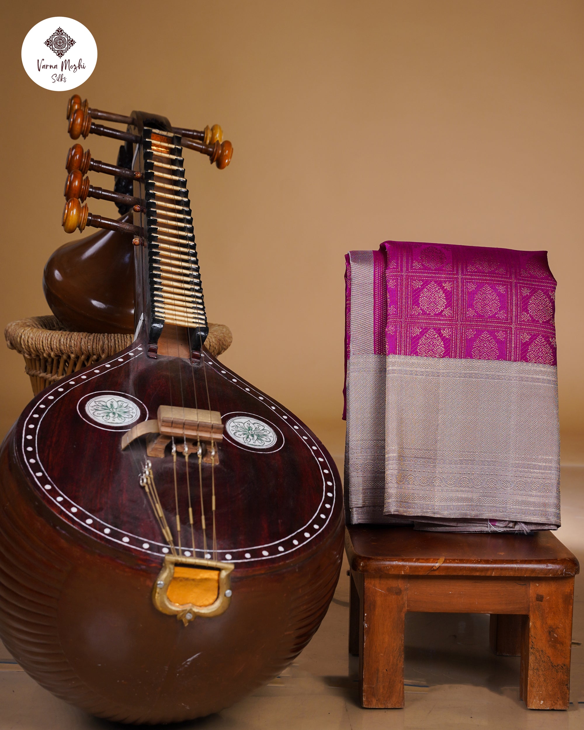 Purple & Grey Tissue Silk Saree with Box Thilagam Gold Zari (2G Weave)