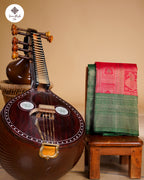 Red & Green Korvai Tissue Silk Saree with Stripe Peacock Design and 2G Gold Zari