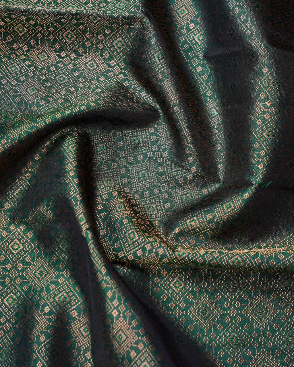 Red & Green Korvai Tissue Silk Saree with Stripe Peacock Design and 2G Gold Zari