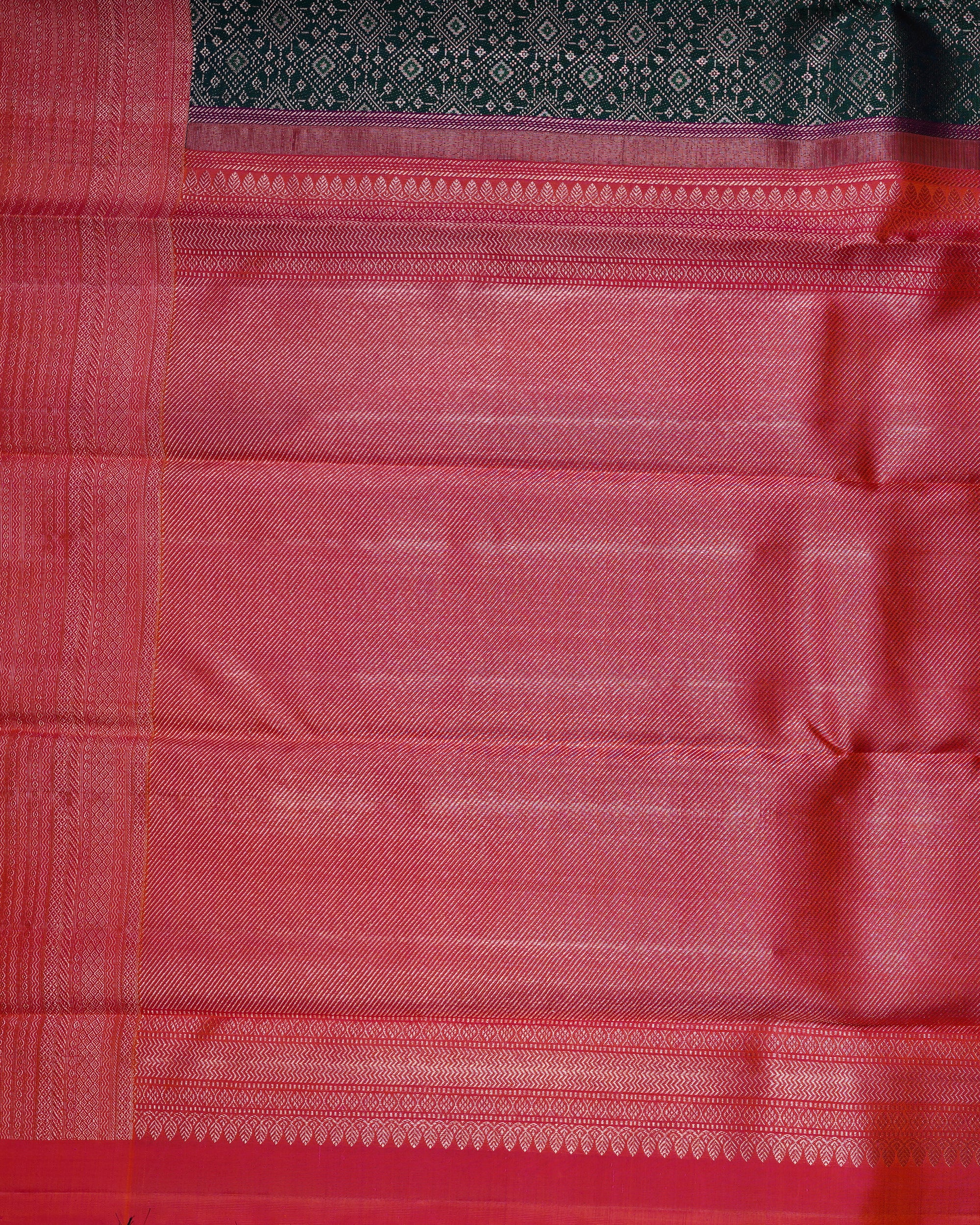 Red & Green Korvai Tissue Silk Saree with Stripe Peacock Design and 2G Gold Zari