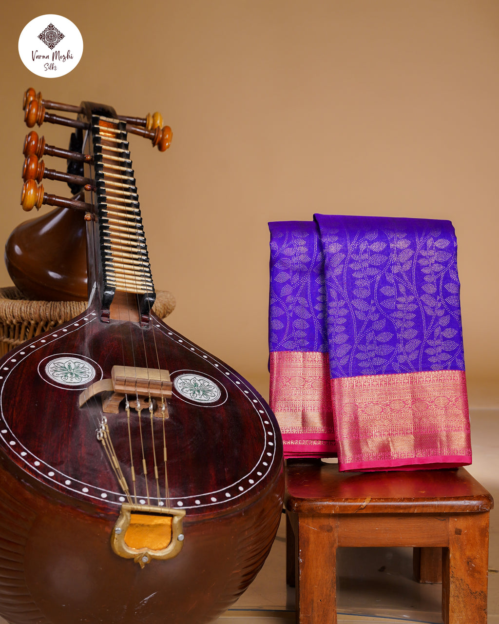 Royal Blue & Pink Combination Tissue Silk Saree – Small Border with Koi Zari Design, 2G Gold Zari