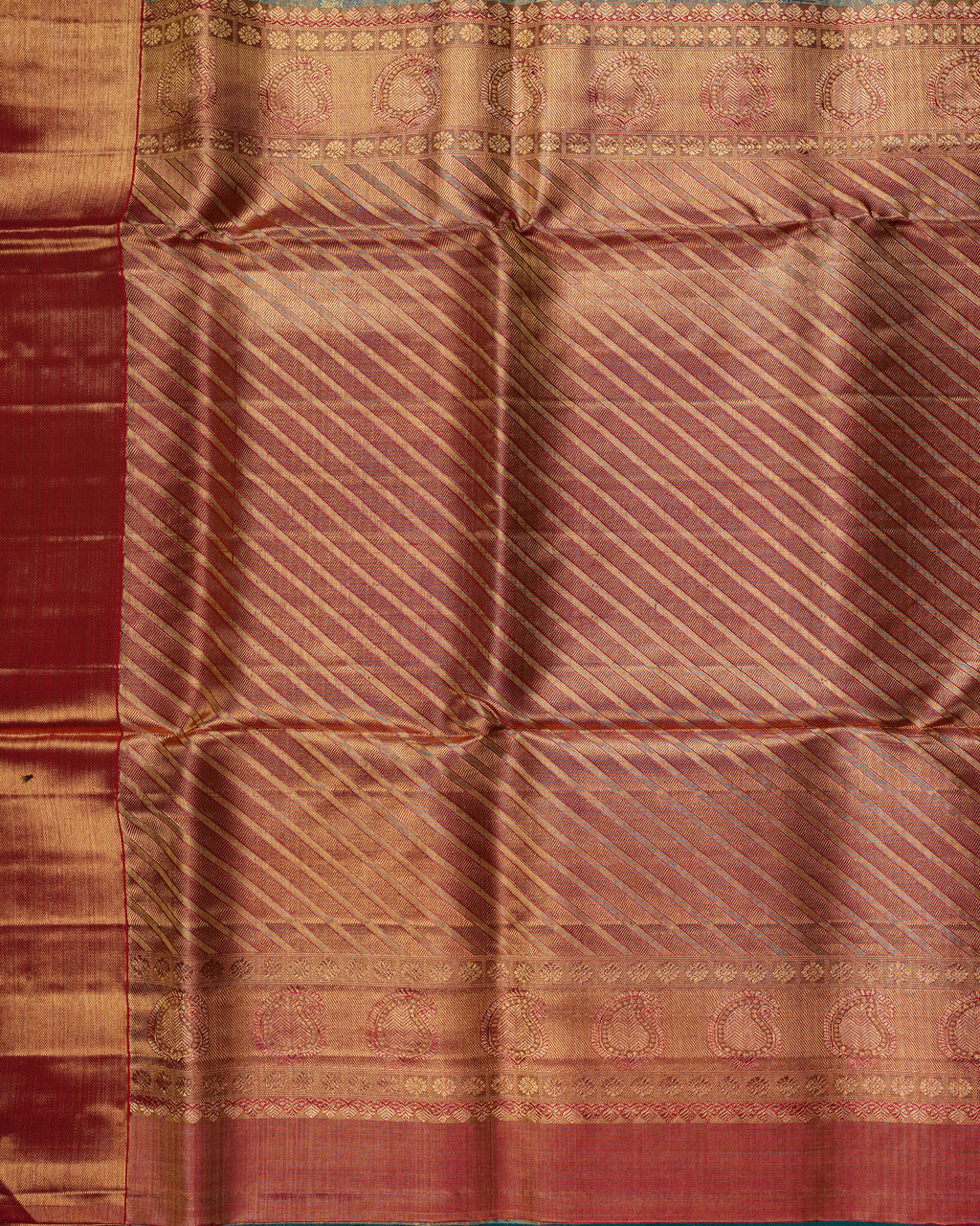 Silver-Gold Tissue Kanchipuram Silk Saree – Red Korvai Border & Floral Zari Buttas
