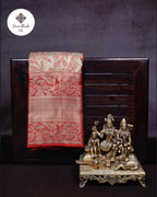 Silver-Red Peacock Motif Kanchipuram Tissue Silk Saree with Golden Zari Border