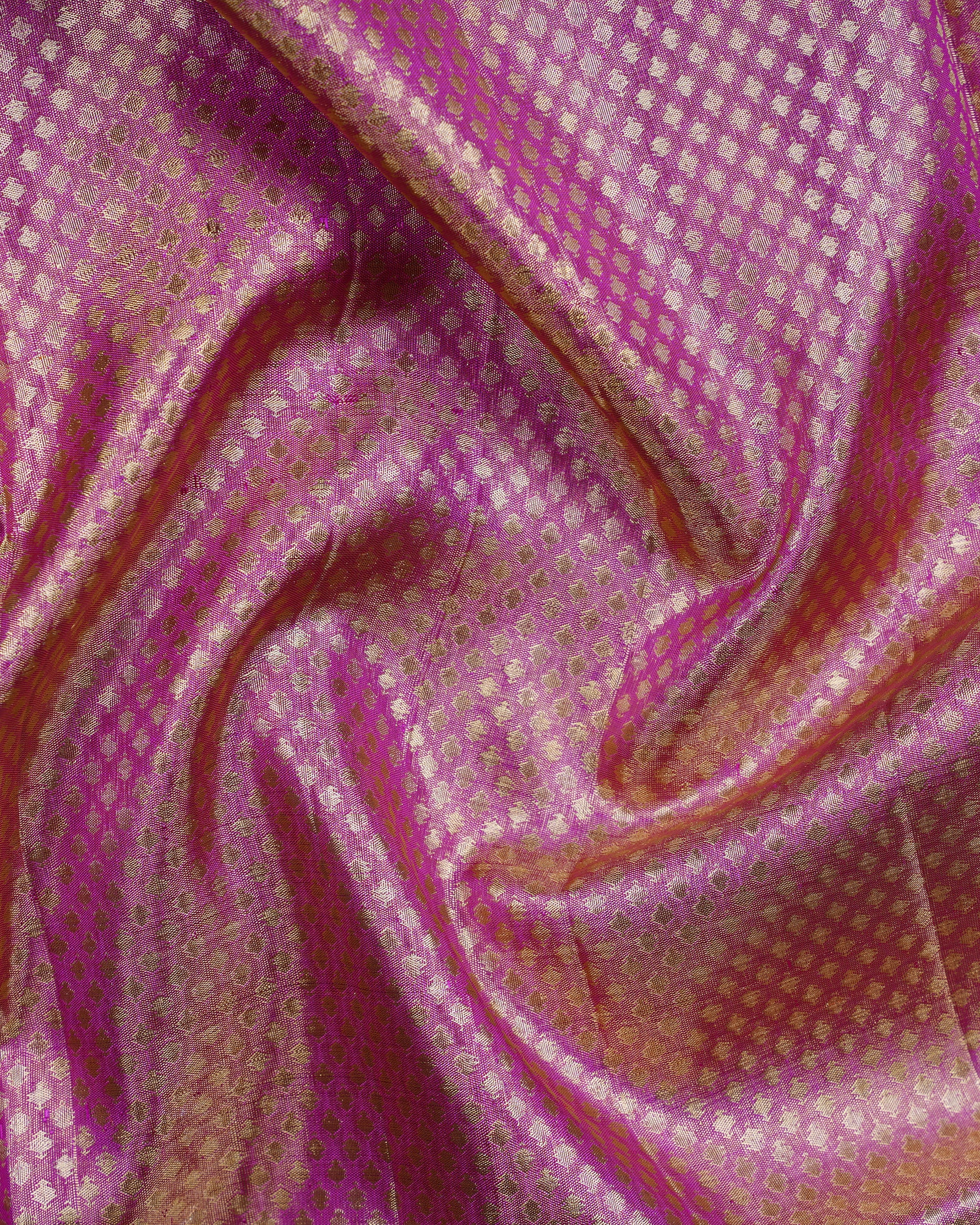 Silver-Red Peacock Motif Kanchipuram Tissue Silk Saree with Golden Zari Border