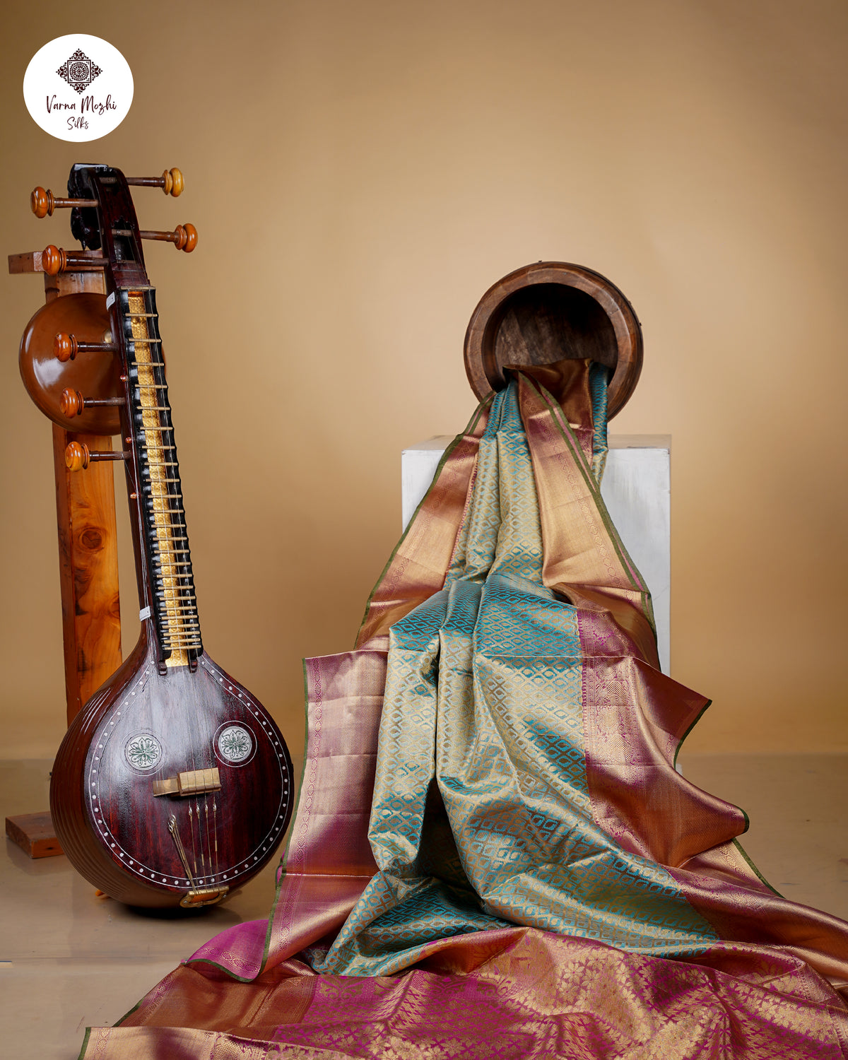 Sky Blue & Purple Pure Zari Tissue Silk Saree – Diamond Mango Weave & Big Korvai Border