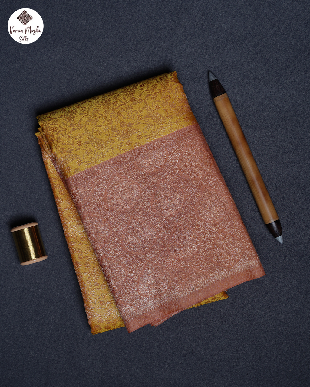 Golden Yellow Pure Silk Saree with Carrot Contrast Border