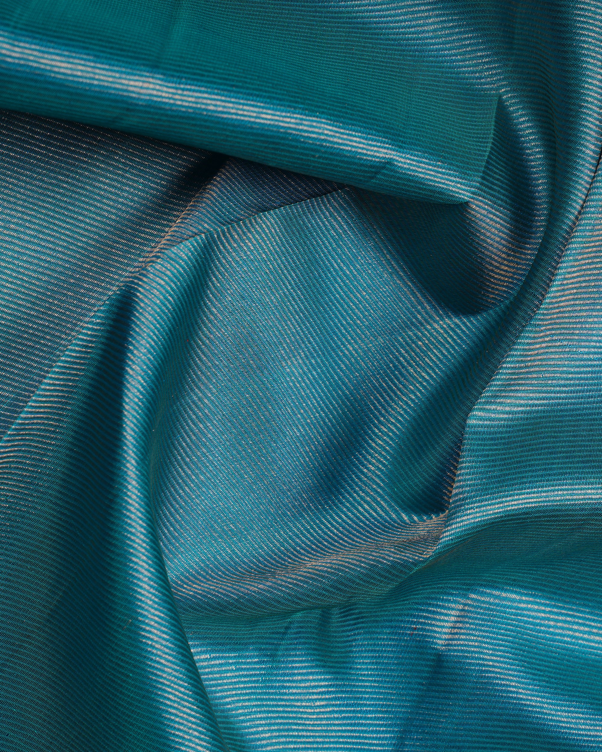 Grey & Sky Blue Tissue Silk Saree with Box Peacock Design and 2G Silver Zari Korvai Border