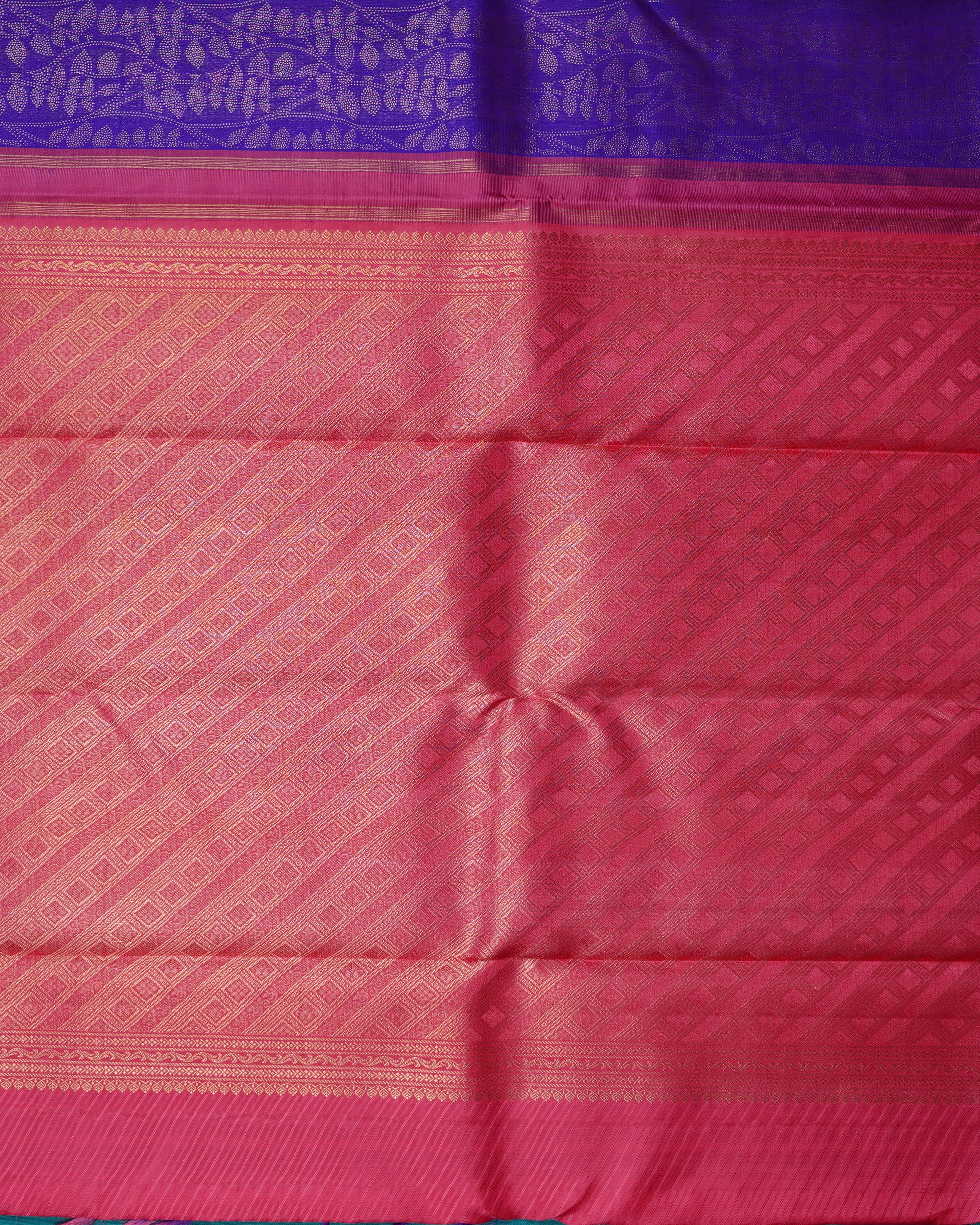 Royal Blue & Pink Combination Tissue Silk Saree – Small Border with Koi Zari Design, 2G Gold Zari