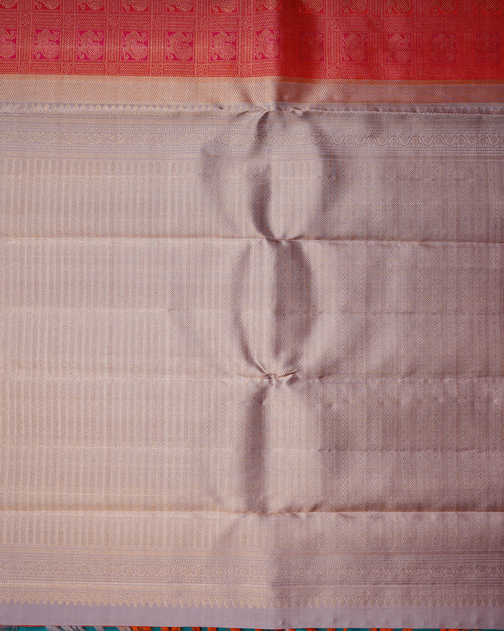 Orange & Grey Tissue Silk Saree with Box Annam Design and 2G Gold Zari