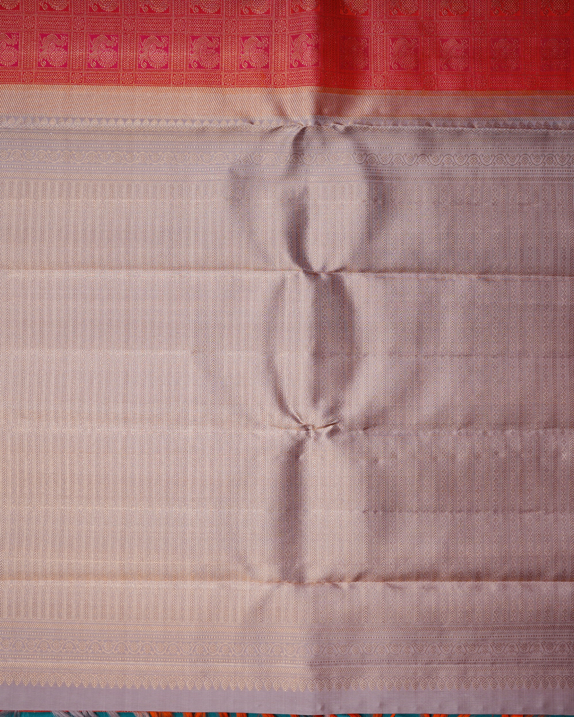 Orange & Grey Tissue Silk Saree with Box Annam Design and 2G Gold Zari