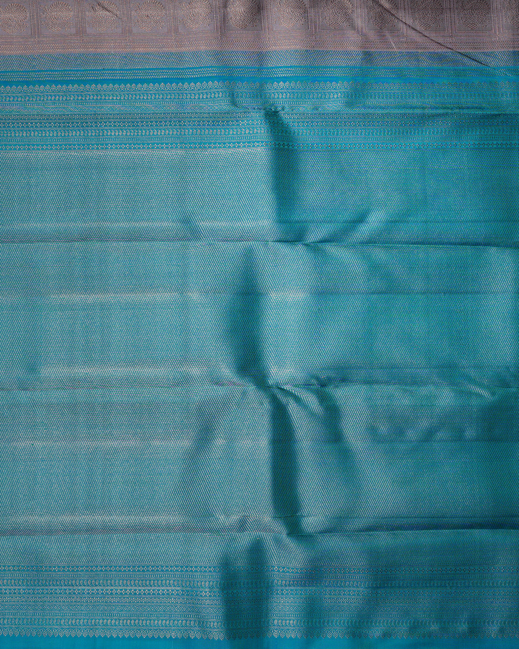 Grey & Sky Blue Tissue Silk Saree with Box Peacock Design and 2G Silver Zari Korvai Border