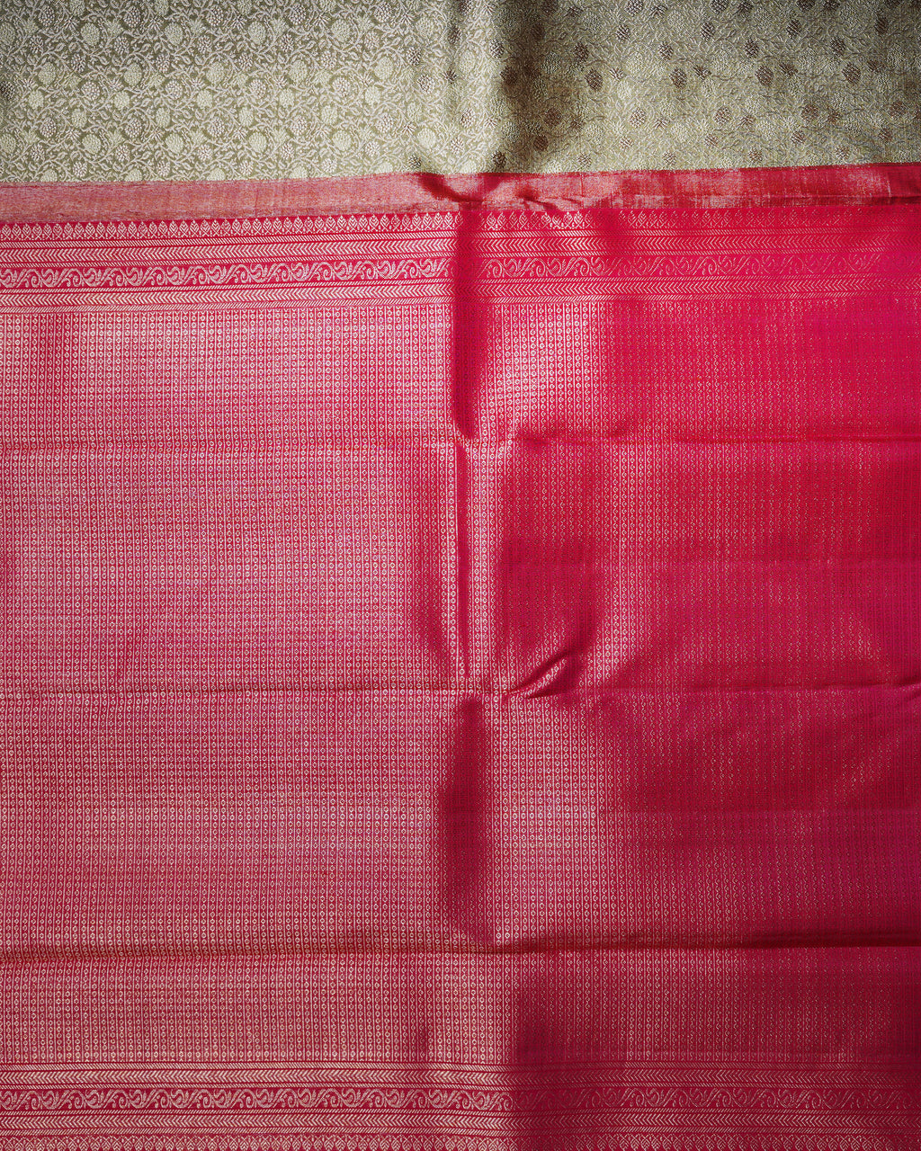 Grey & Pink Tissue Silk Saree with Small Koi Motifs and Korvai Border – 2G Silver Zari