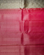 Grey & Pink Tissue Silk Saree with Small Koi Motifs and Korvai Border – 2G Silver Zari