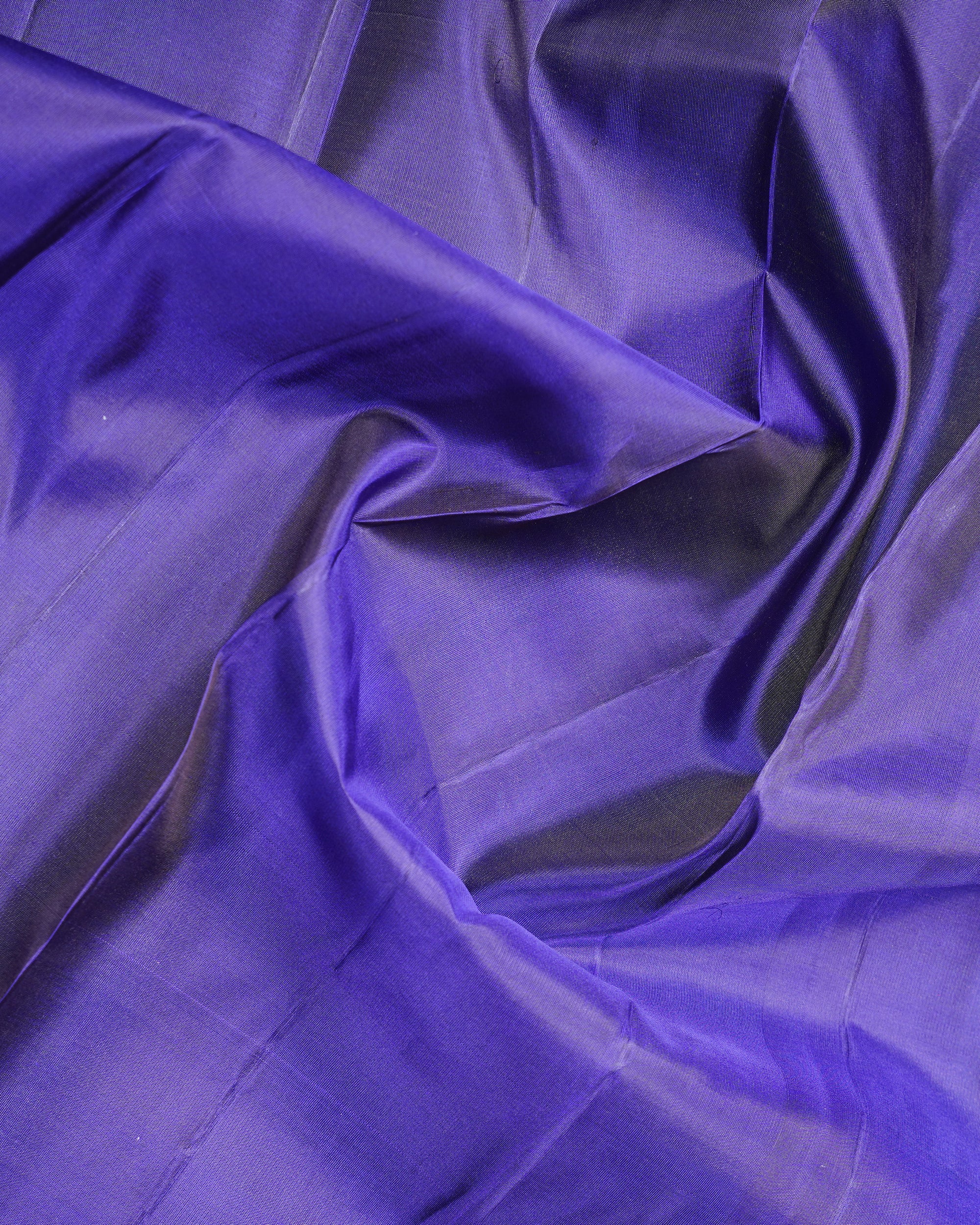 Ice Blue & Royal Blue Korvai Silk Saree with Yazhi Peacock Motifs – 2G Silver Zari