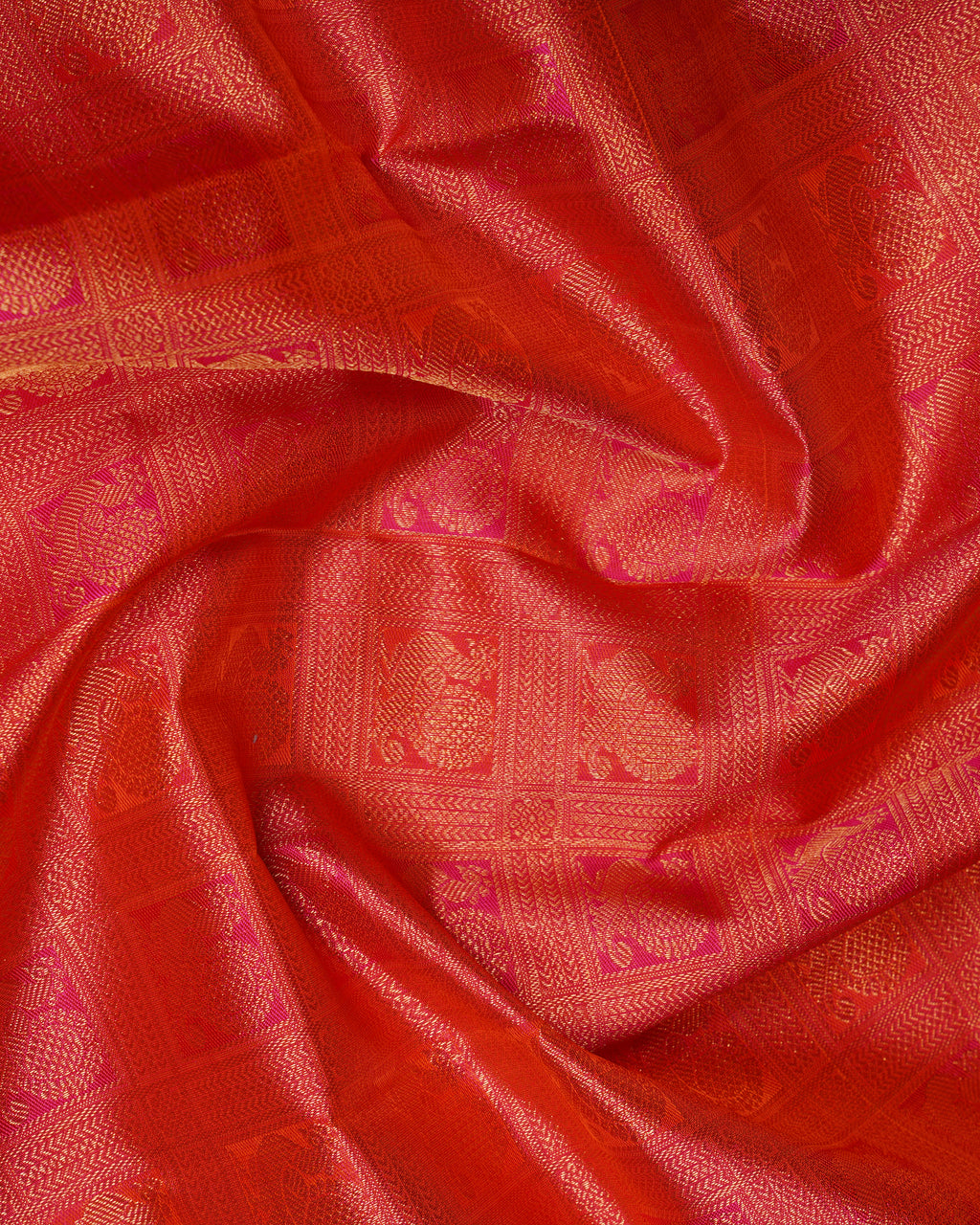 Orange & Grey Tissue Silk Saree with Box Annam Design and 2G Gold Zari