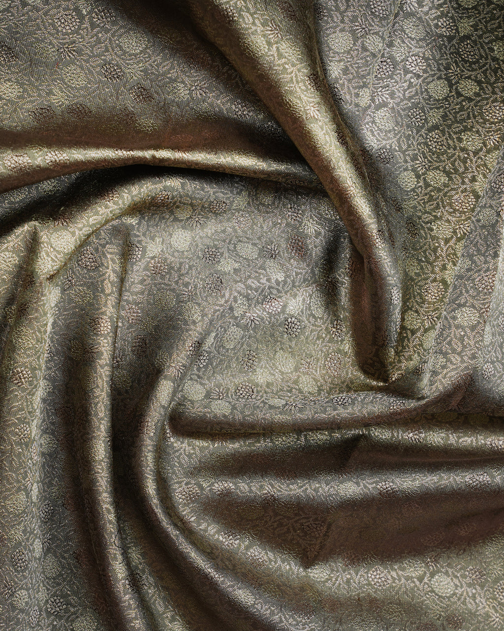 Grey & Pink Tissue Silk Saree with Small Koi Motifs and Korvai Border – 2G Silver Zari