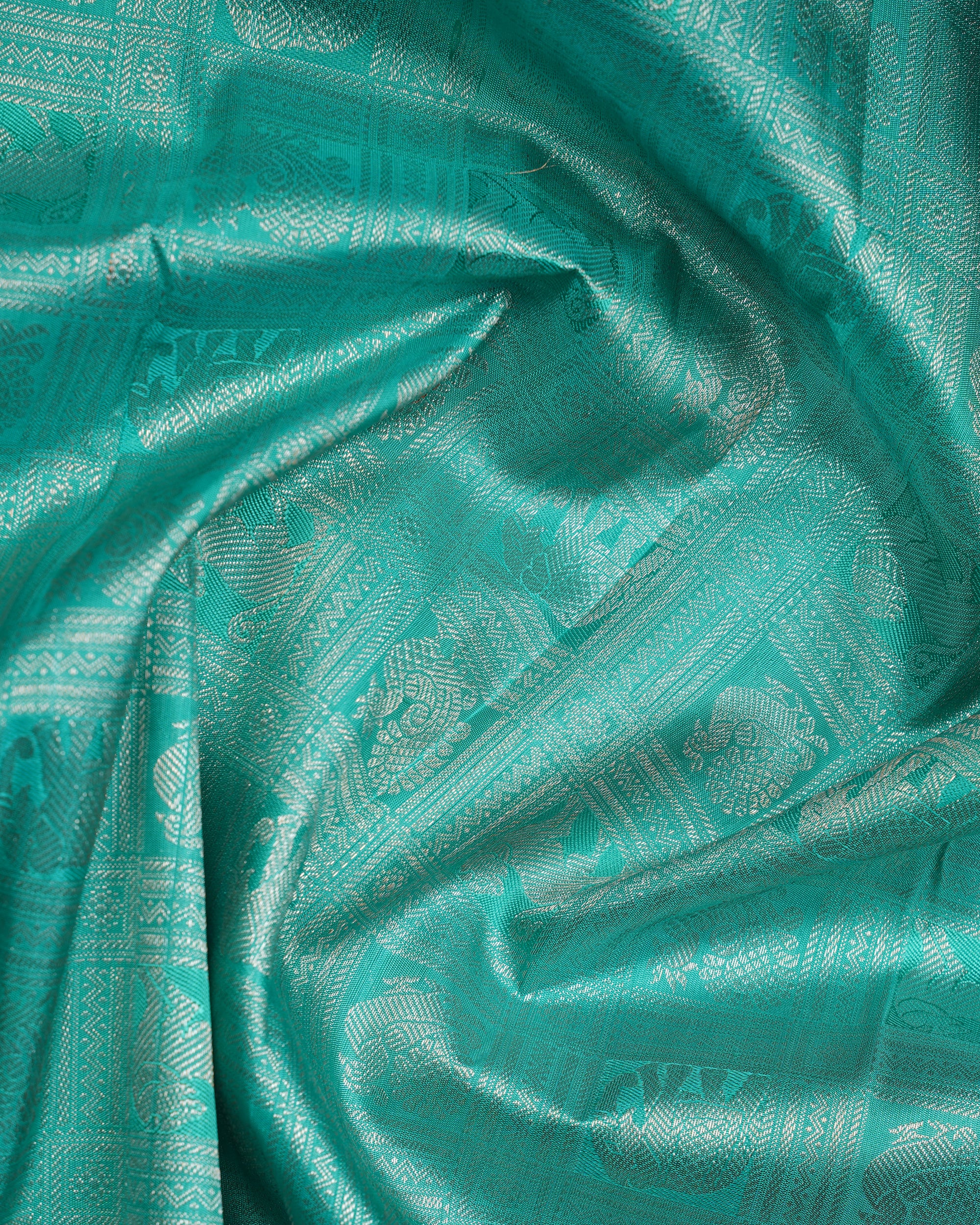 Ice Blue & Royal Blue Korvai Silk Saree with Yazhi Peacock Motifs – 2G Silver Zari