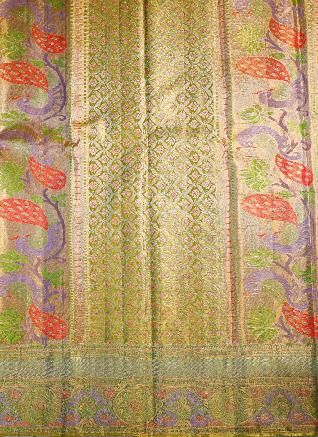 Alli Pista Tissue Fancy Kanchipuram Pure Silk Saree