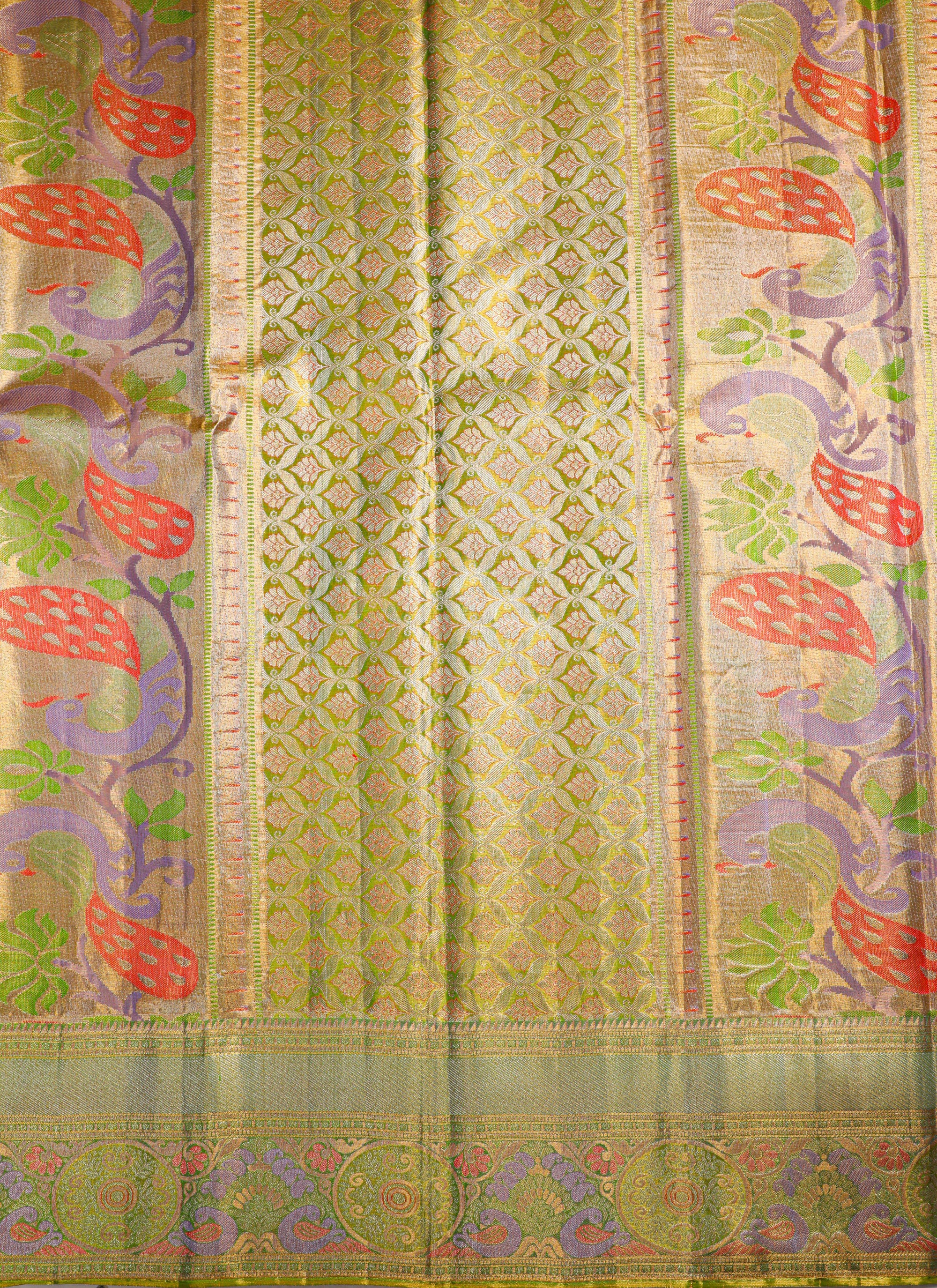 Alli Pista Tissue Fancy Kanchipuram Pure Silk Saree