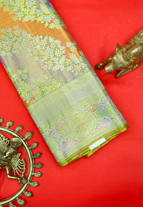 Alli Pista Tissue Fancy Kanchipuram Pure Silk Saree